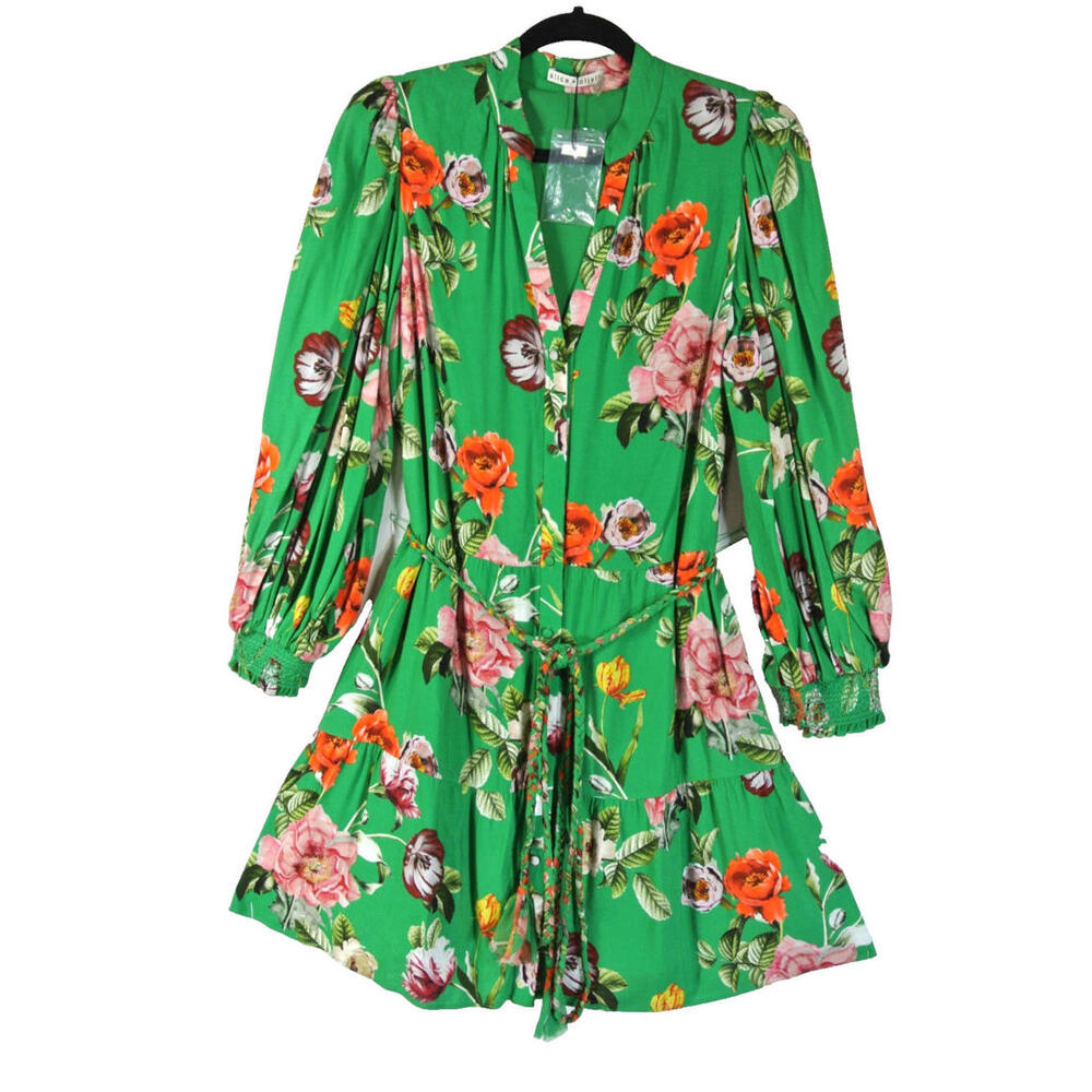 NEW, Alice + Olivia Antonette Button Front Dress in Green Sz 10 #MD1408 - Picture 6 of 11